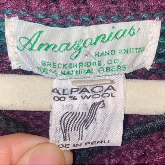 Vintage Purple/Black 100% Alpaca Wool Oversized Hand Knitted Cardigan, Size M - Picture 4 of 4